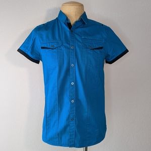 G by Guess M Mens, Short Sleeve, Snap Button, Teal Shirt